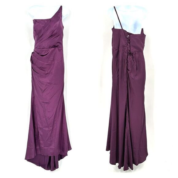 NWT Women's One Shoulder Tie Back Ruched Side Cocktail Maxi Dress Plum Size 14 - Picture 1 of 8